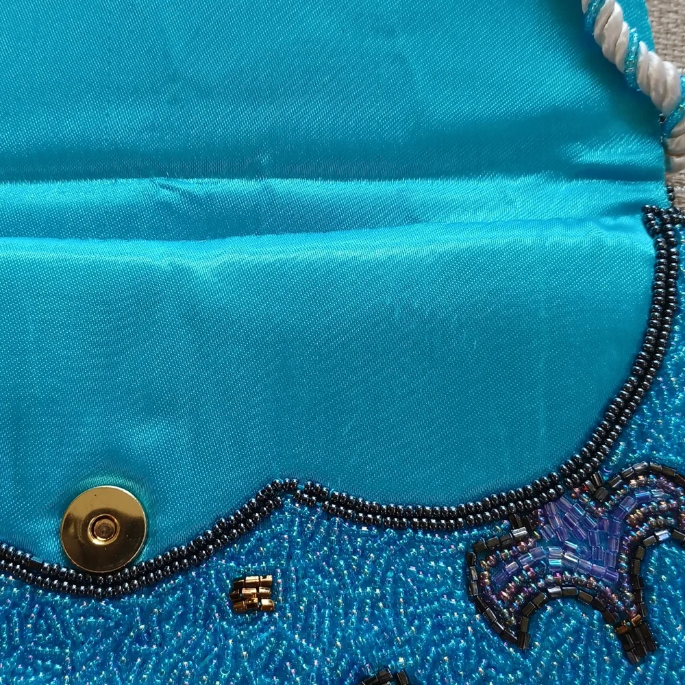 Aqua Fleur-de-lis Glass Beaded Bag